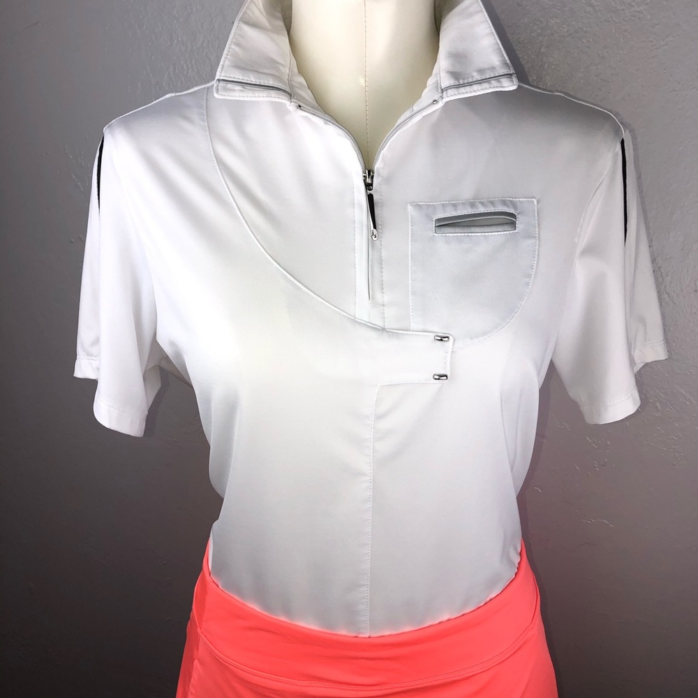 JAMIE SADOCK White & Black Golf Polo Medium